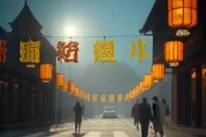 《铁塔下的料理人》剧照，夜晚小巷里亮着灯的开放式厨房